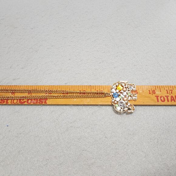 Crystal Embellished Elephant Gold Tone Double Chain 15" Drop Pendant Necklace - Picture 13 of 16